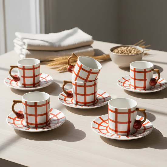 Coffee Cup and Saucer Set - 6 Pcs